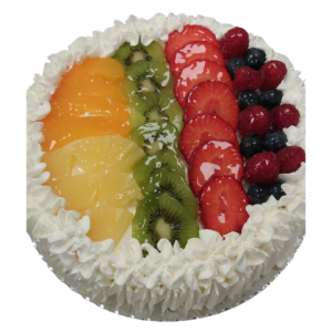 Tarta de nata con frutas variadas